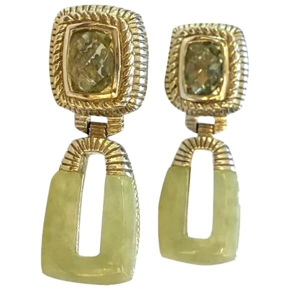 Rare Judith Ripka Green Amethyst & Jade 17 Grams 1.75” L - Picture 1 of 7